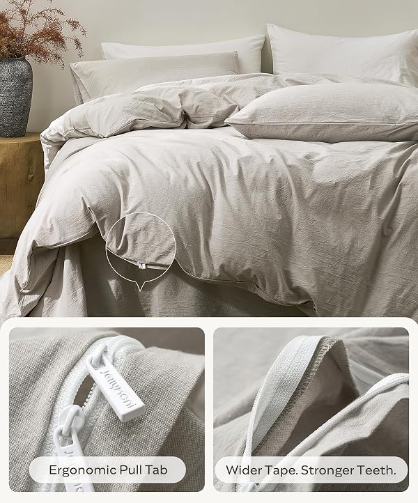 JELLYMONI 100% Cotton Full Duvet Cover Set, Washed Linen-Like Texture by JELLYMONI - Used condition - Image 8