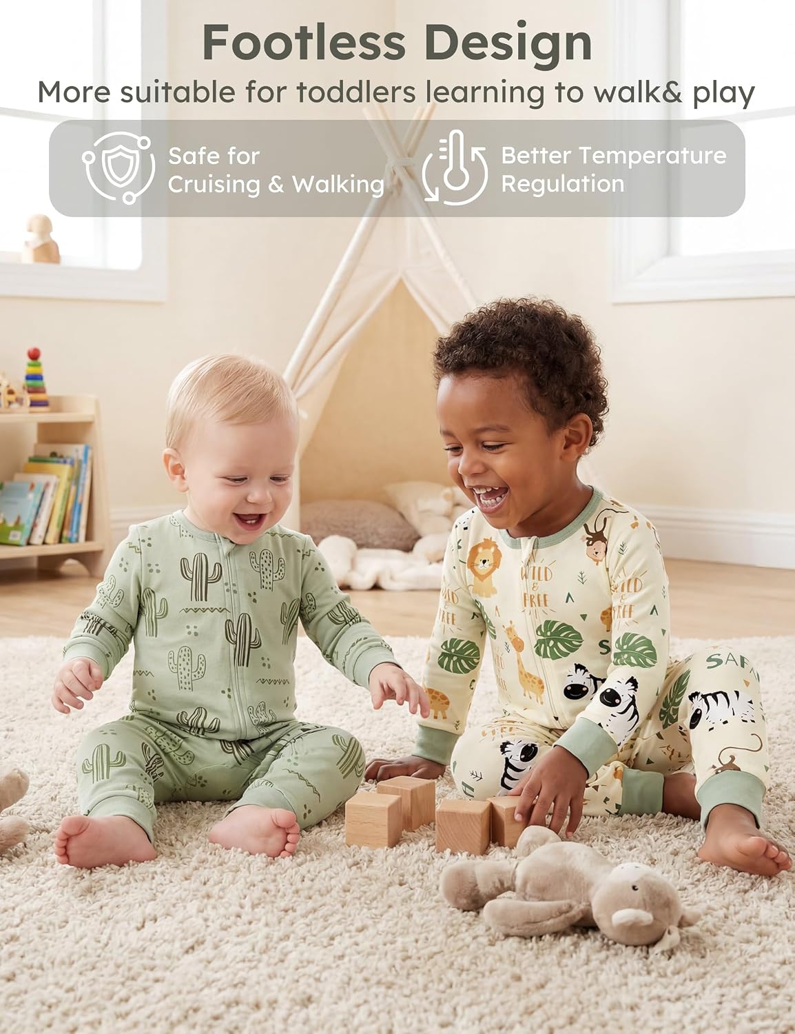 Yoofoss Toddler pajamas 100% Organic Cotton Baby Sleeper for Boys girls, 2-way Zipper Footless Romper 3 Pack Baby Pjs
