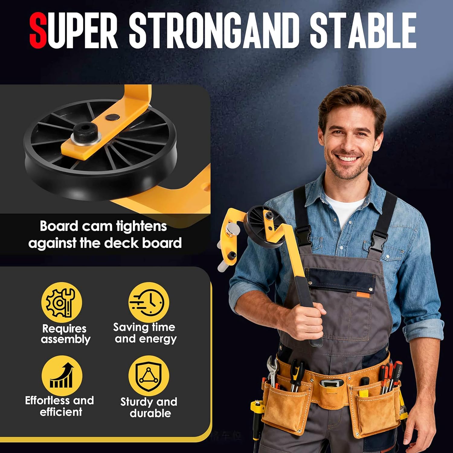 Deck Board Straightening Tool, Heavy-Duty Lever Straightener For Fixing Warped Boards & Closing Gaps, Adjustable Deck Tool For Wood & Composite Decking On Single, Double, Metal Joists