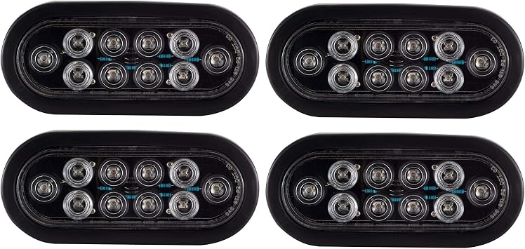 LONG HAUL Clear/Red 6" Oval LED Lights | Trailer Truck | Sealed Stop Turn Tail 4 Pack