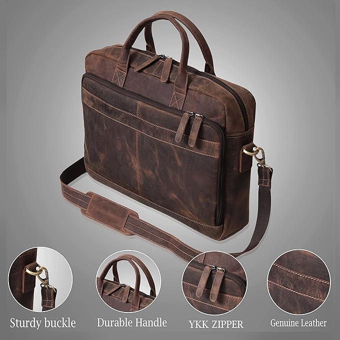 Maletín de cuero para laptop unisex 16 pulg miniatura 4