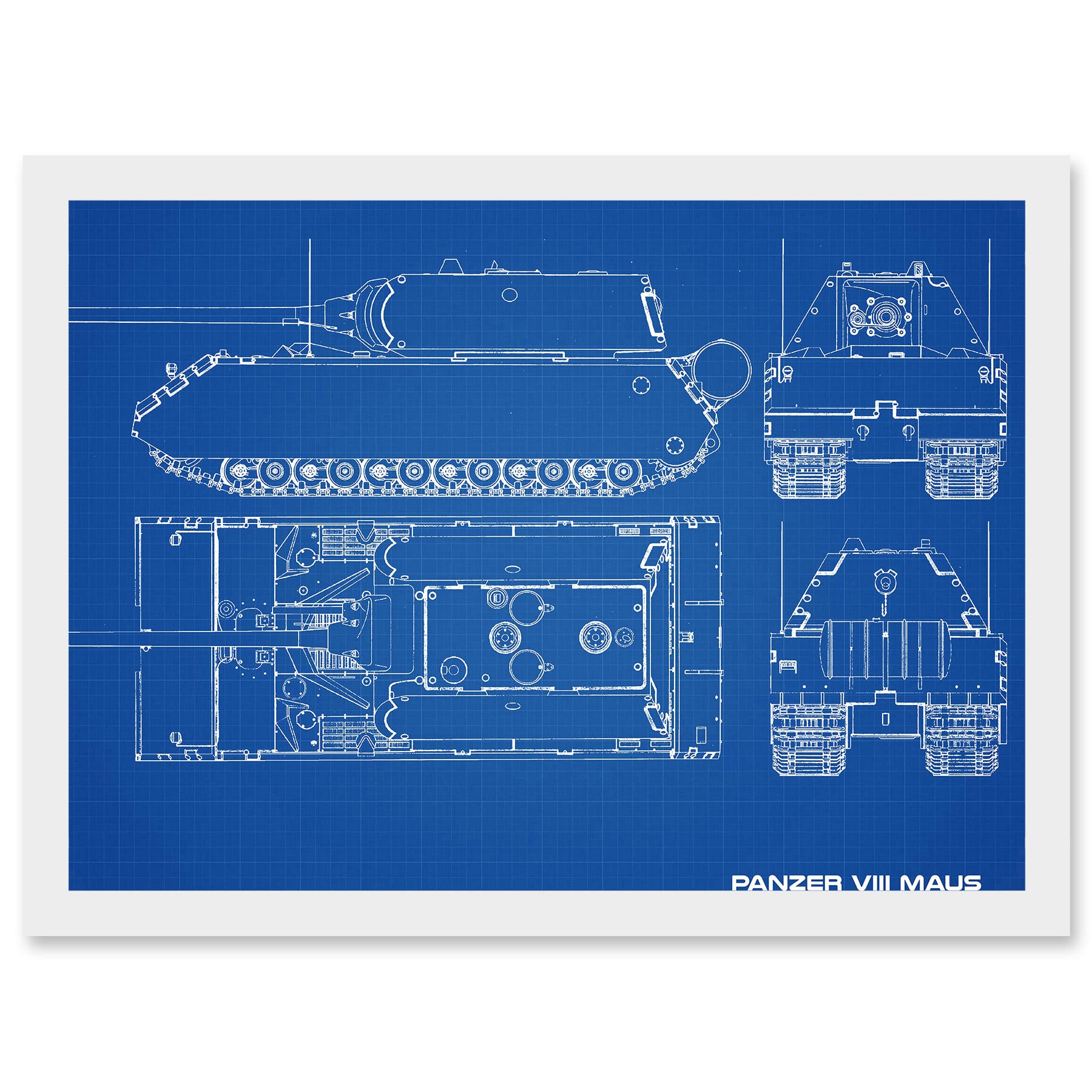 Artery8 Military Panzer VIII Maus Super-Heavy Tank Blueprint Plan Artwork Framed Wall Art Print A4