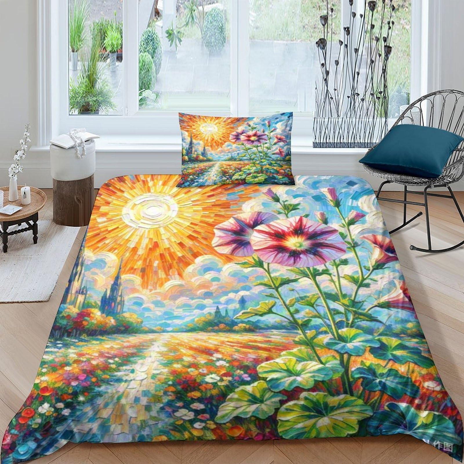 Housse de couette Pétunie 3D 135x200cm en microfibre avec taie d'oreiller
