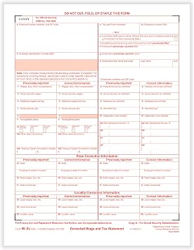 W-2C Tax Forms, Federal Copy A 1-Part, 50 Pack, Federal & State Tax Preparer Supplies