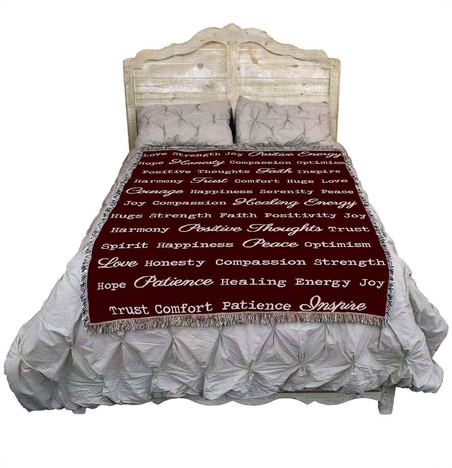 Pure Country Weavers Positive Word Hug Blanket Brown - Gift Tapestry Throw Woven from Cotton - Made in the USA (72x54)
