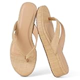 mikarka Women's Raffia Flip-Flops: Thong Style Platform Beach Sandals - Dressy & Casual Low Wedge Vacation Slides for Summer