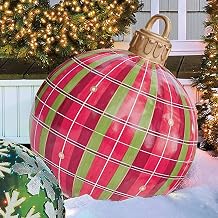 Outdoor Christmas Inflatable Decorated Ball Made of PVC,23.6 Inch Giant Merry Christmas Inflatable Balloon with Pump Outdoor Decorations Holiday Inflatables Balls Decoration red stripes