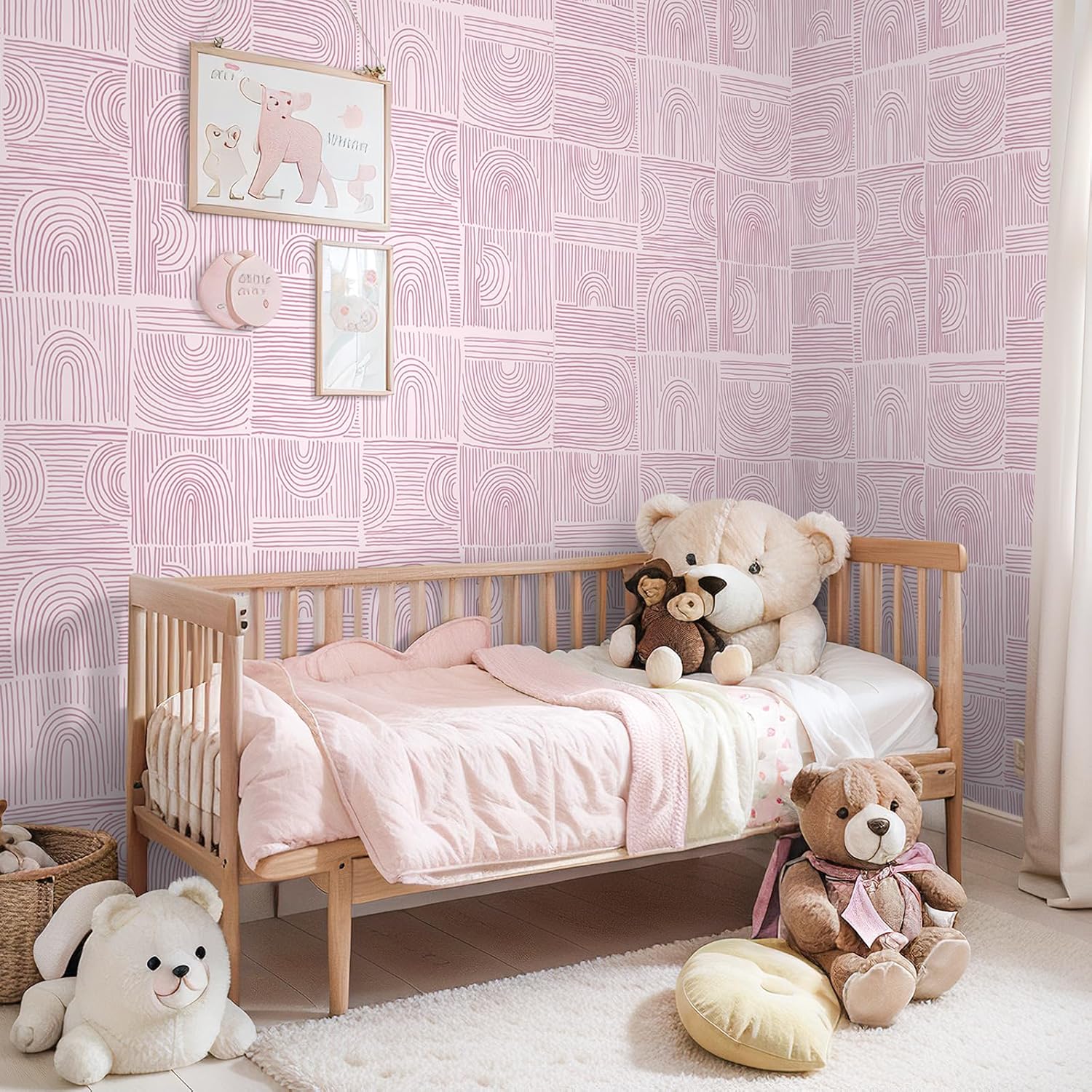 VEELIKE Boho Pink Geometric Wallpaper Peel and Stick Abstract for Bedroom Bathroom Nursery 17.7''x354'' Self Adhesive Removable Art Deco Contact Paper for Walls Cabinets