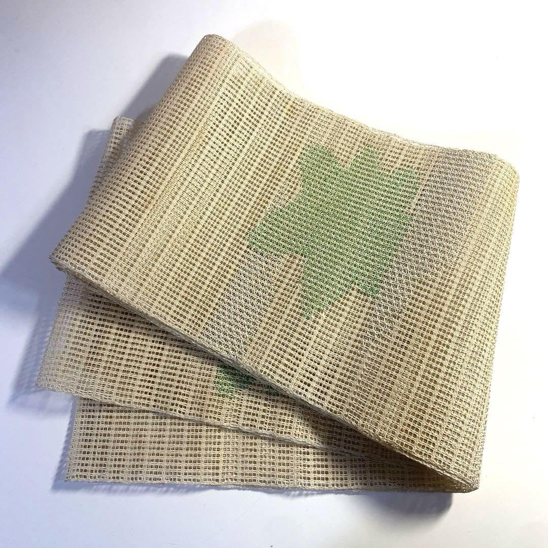 Amazon.co.jp: 4k1561 名古屋帯 絹 夏物 夏帯 粗紗 ベージュ 緑 銀色  