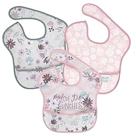 Bumkins Bibs for Girl or Boy, SuperBib Baby and Toddler for 6-24 Months, Essential Must Have for Eating, Feeding, Baby Led Weaning Supplies, Mess Saving Catch Food, Fabric 3-pk Floral and Lace