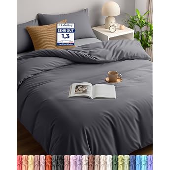 Utopia Bedding Bed Linen 200 x 200 cm Set Microfibre Duvet Cover 200 x 200 cm + 2 Pillowcases 50 x 75 cm Grey