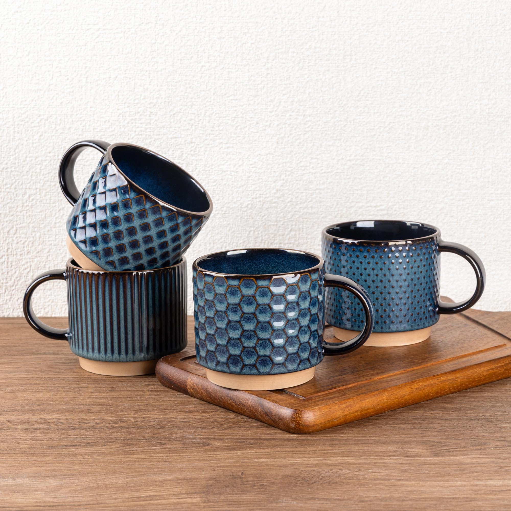 Amazon.com: GBhome 15OZ Stackable Coffee Mugs, Ceramic Coffee Mugs with  Texture Patterns for Man,Woman,Dad,Mom, Modern Coffee Mugs Set of 4 for  Latte/Cappuccino/Cocoa. Dishwasher&Microwave Safe, : Home & Kitchen