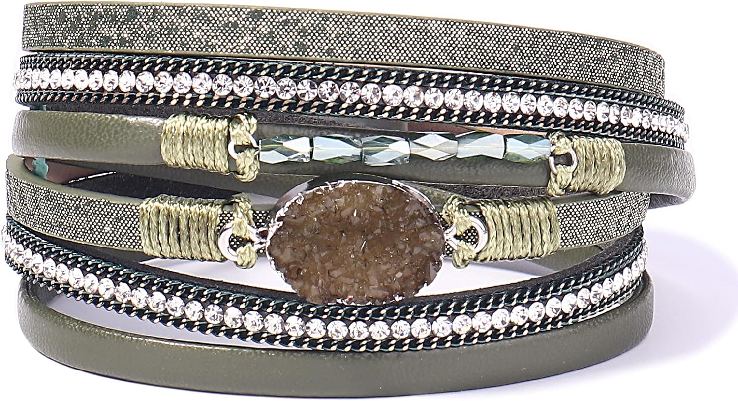 Boho Chunky Leather Wrap Bracelets Stackable Beaded Western Country Jewelry