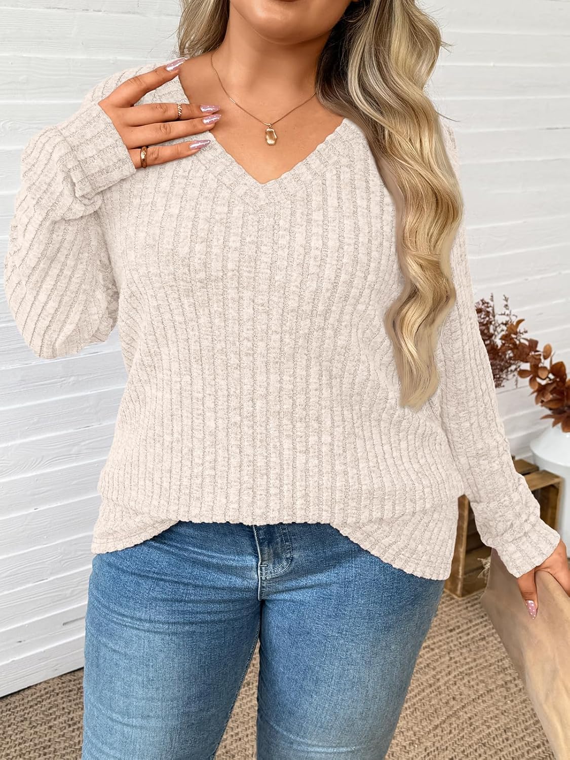 WYNNQUE Womens Plus Size Tops Long Sleeve V Neck Shirts 2025 Fall Fashion Tunic Sweaters Dressy Casual Winter Clothing - Image 6