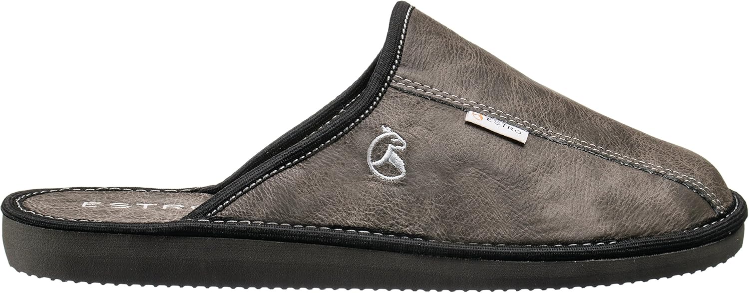 ESTRO Mens Slippers Men House Shoes Leather Home Mule Men's Slipper