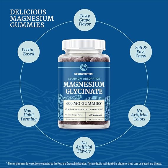 Magnesium Glycinate Gummies 600MG, Sleep, Calm & Relaxation Support, 60 Ct