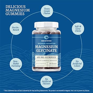 Magnesium Glycinate Gummies 600MG, Sleep, Calm & Relaxation Support, 60 Ct
