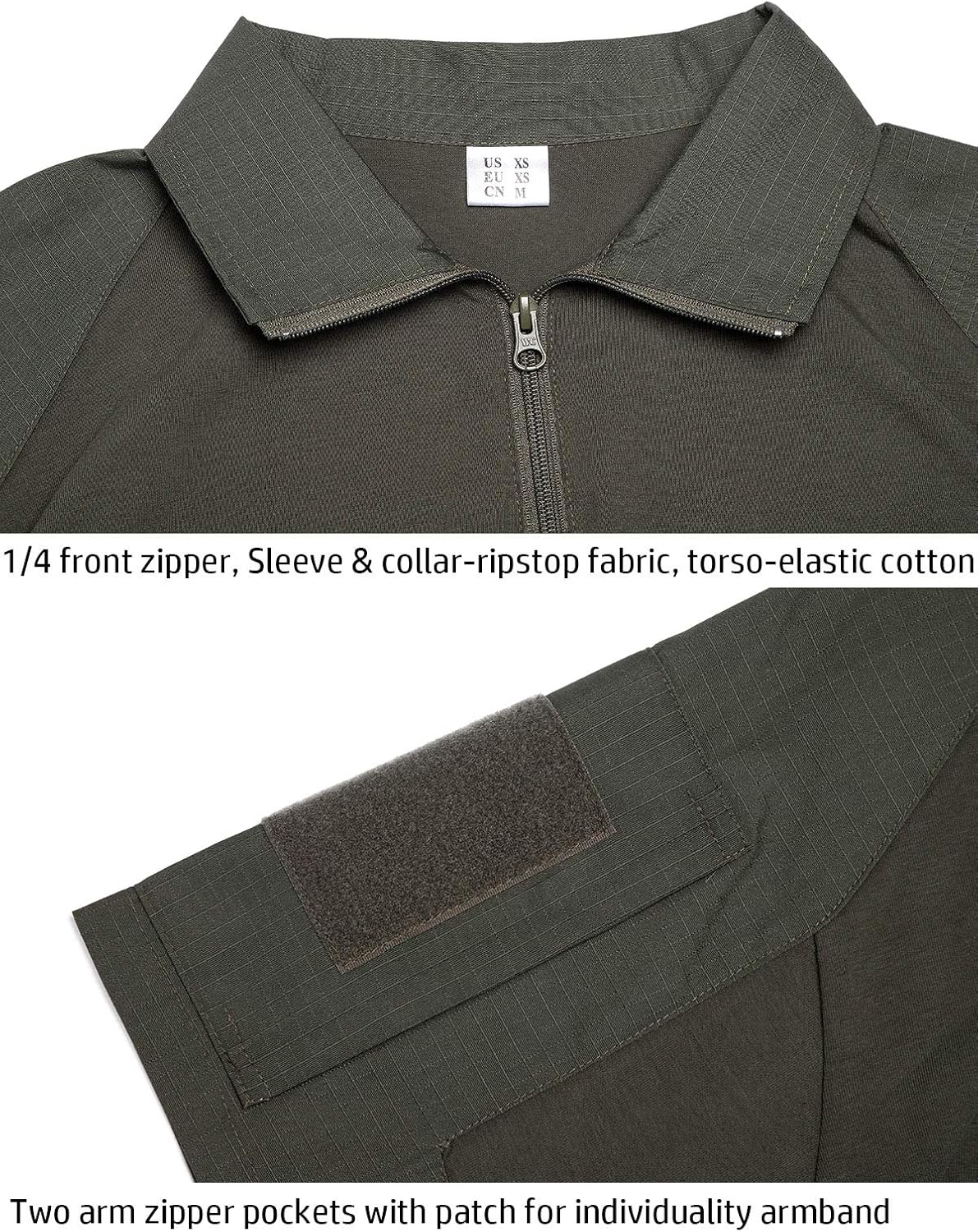 ReFire Gear Men's Military Tactical Army Combat Long/Short Sleeve Shirt Slim Fit Camo T-Shirt with 1/4 Zipper: Clothing