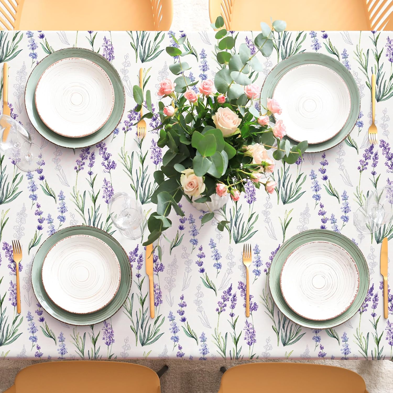 Lavender Flower Tablecloth 60 x 104 Inch Watercolor Purple Floral Table Cloth Table Cover for Spring Summer Party Picnic Home Kitchen Dining - Image 5