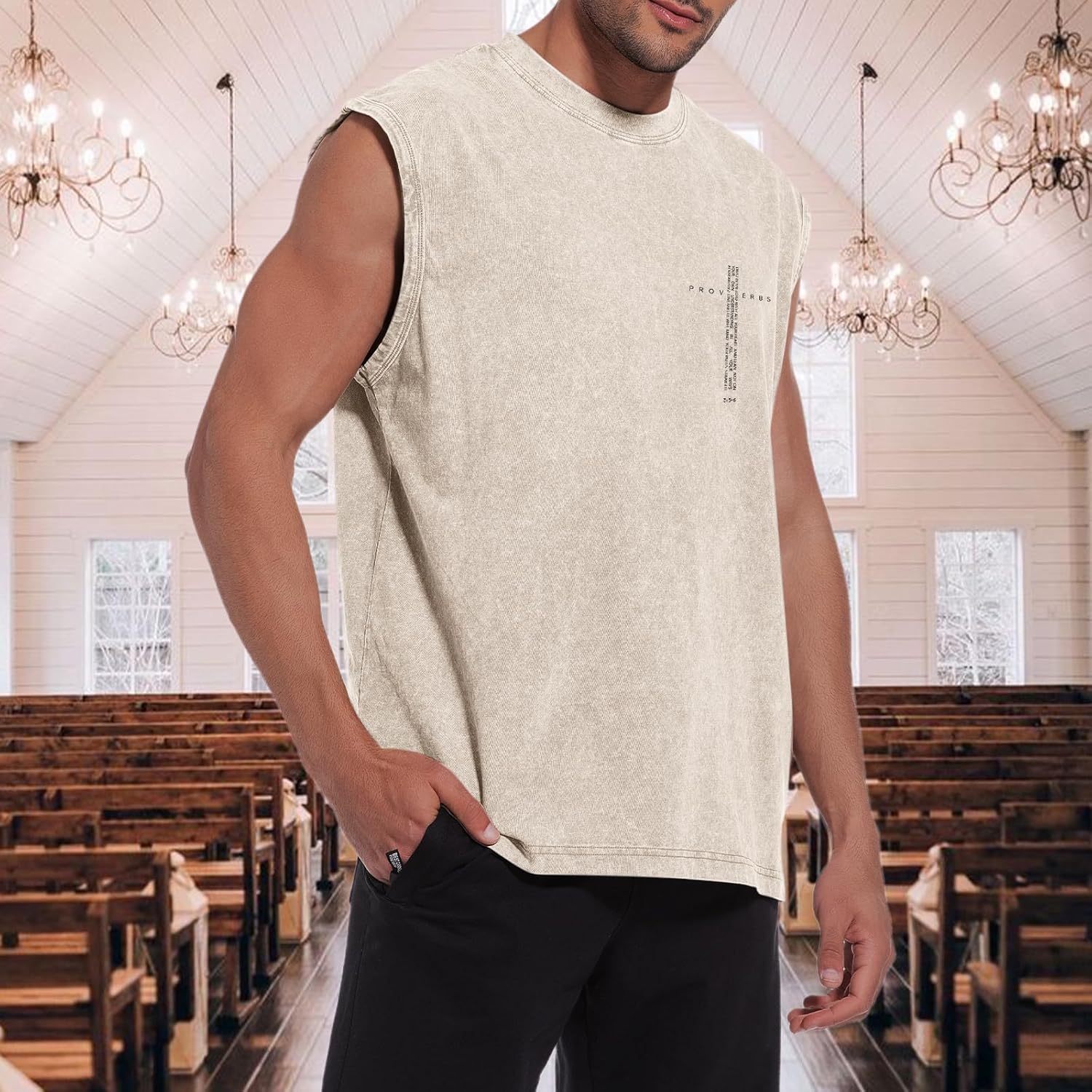 Christian Gym Workout Tank Tops for Men Vintage Bible Verse Cross Graphic Sleeveless Muscle Shirts Acid Wash Tanks Top - Image 6
