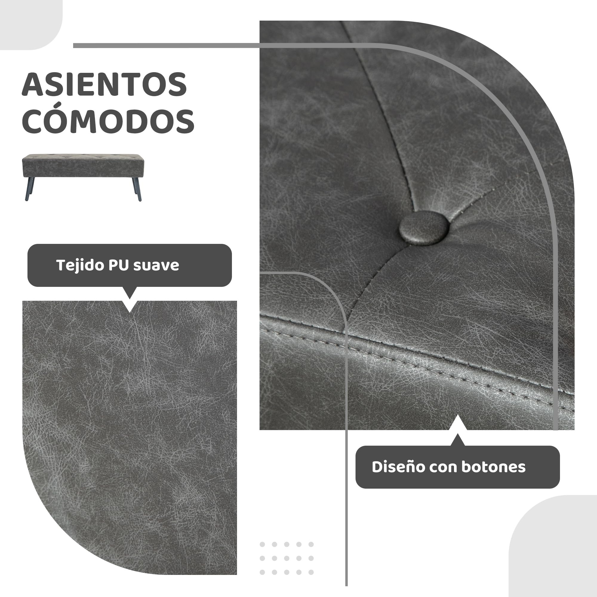 HOMCOM Taburete Pie de Cama Multifuncional Banco Pie de Cama Clásico Banqueta de Dormitorio con Pies de Madera y Asiento Acolchado Carga 220 kg para Entrada Pasillo 114x38x42 cm Gris