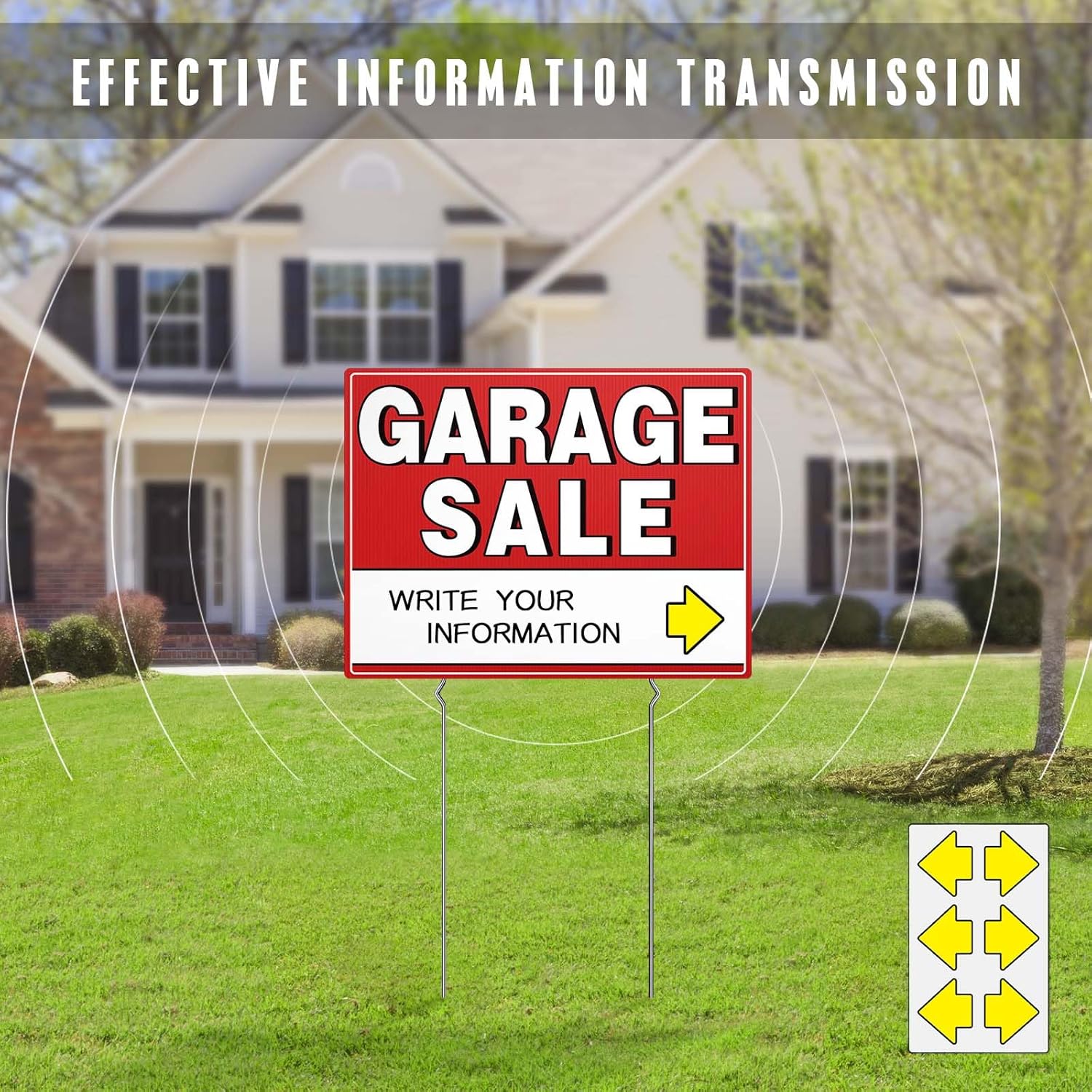 Garage Sale Kit (10 Pcs), 5 Pack Garage Sale Signs with Metal Stakes, 5 Pack Yard Sales Price Stickers, Directional Arrows Sign, Yard Sales Supplies, Double Sided, Weatherproof, Large Price Tags