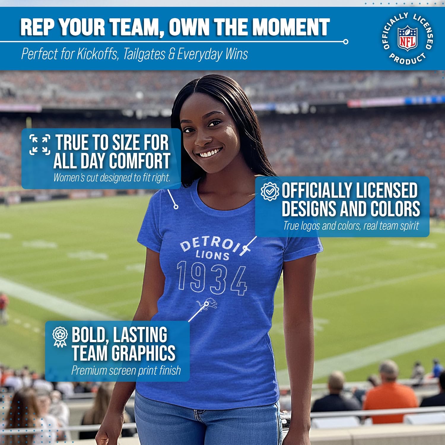 Team Fan Apparel NFL Womens Big Date Tag-Less T-Shirt, Ladies Football Tee, Short Sleeve Soft Cotton, Officially Licensed