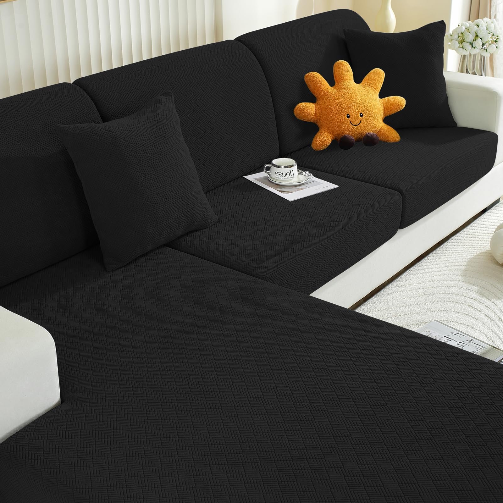 YEMYHOM Stretch Individual Cushion Covers Sofa Seat Cushion Slipcovers Soft Couch Cover Replacement Diamond Pattern Furniture Protector with Elastic Bottom (3 Pc Cushion Cover, Diamond Black)