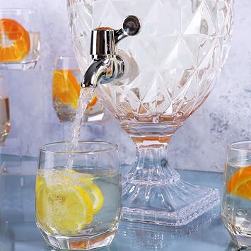 Drinkstuff Glass Drinks Dispenser with Tap - 4 Litre Water & Juice Server for Parties, Buffets, BBQs & Home Hosting - Leakproof, Reusable & Easy to Clean