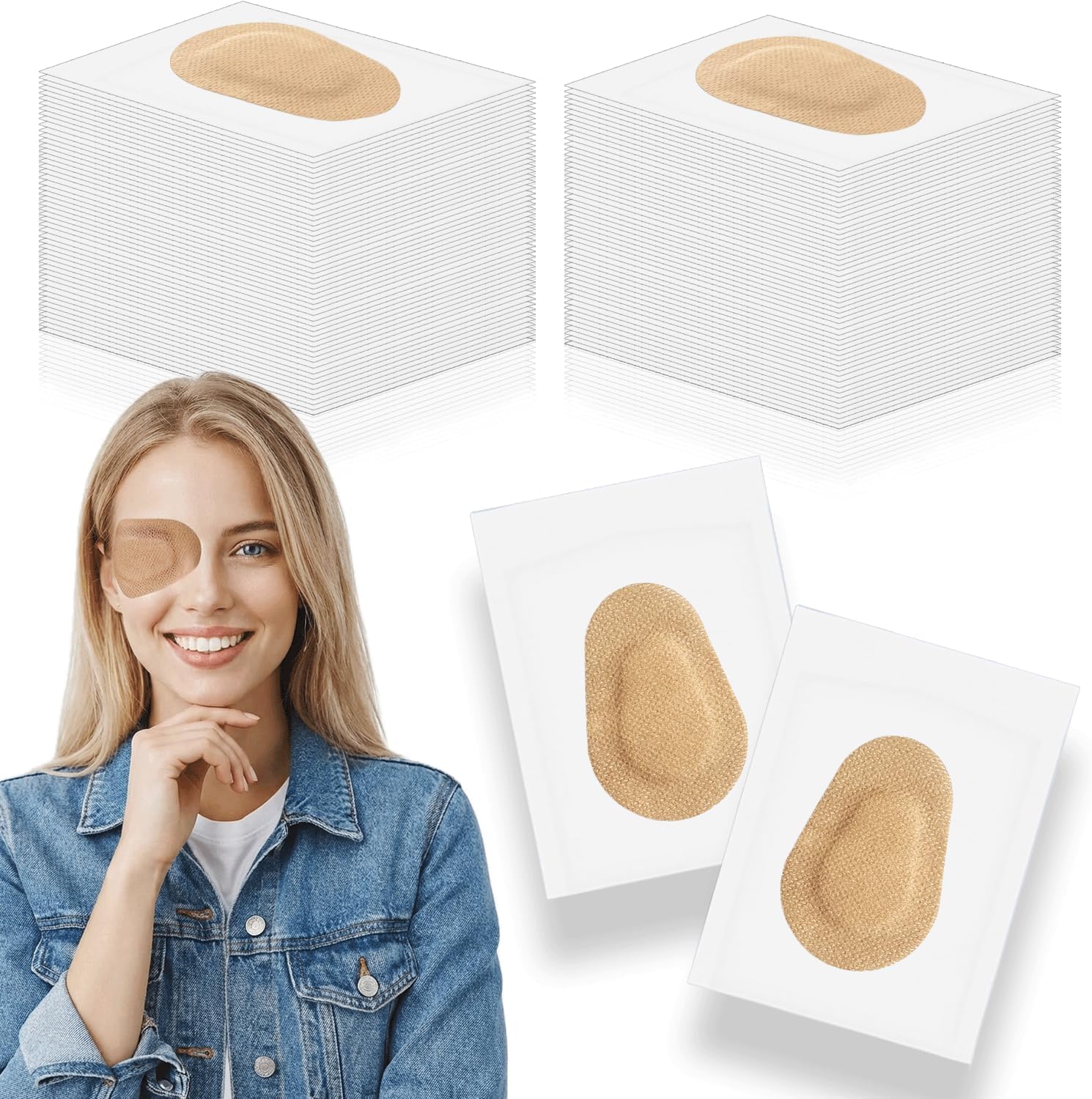 80 Pcs Adhesive Eye Patches for Adults, Medical Eye Patch Disposable Breathable Eyepatch for Amblyopia Lazy Eye Latex Free Adhesive Bandages for Adults, Regular Size 3.3×2.3 inches, Nude Color