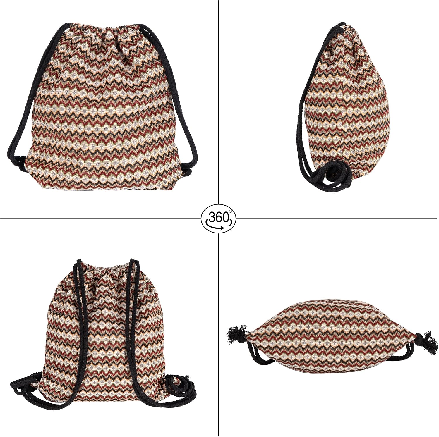 Van Caro Bohemian Drawstring Backpack Light Cinch Bag Gym Sack String Bag image 2