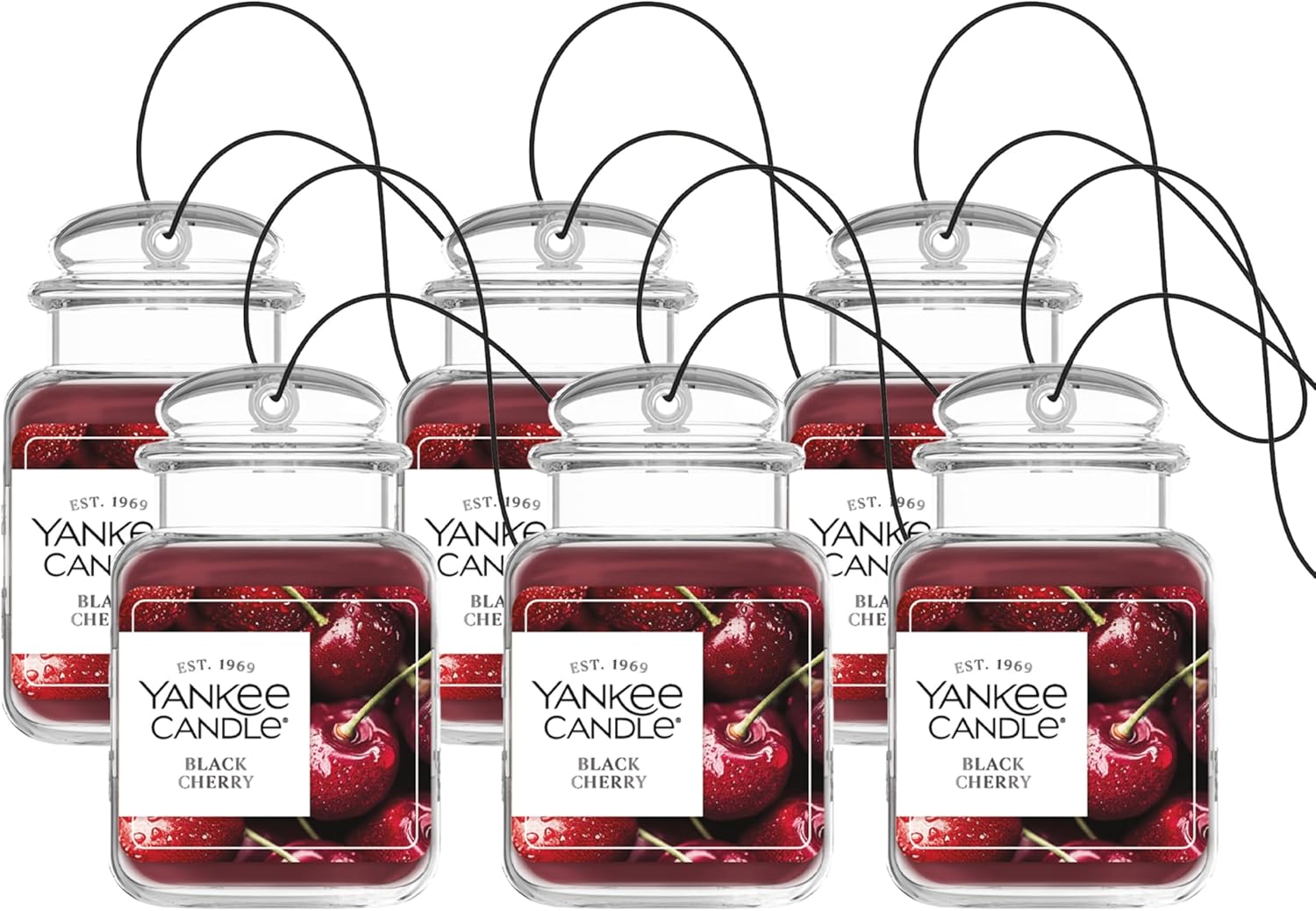 Yankee Candle Classic Paper Car Jar Air Freshener, Hanging Car Freshener, Long Lasting Car Fragrance, Black Cherry (Pack of 6)