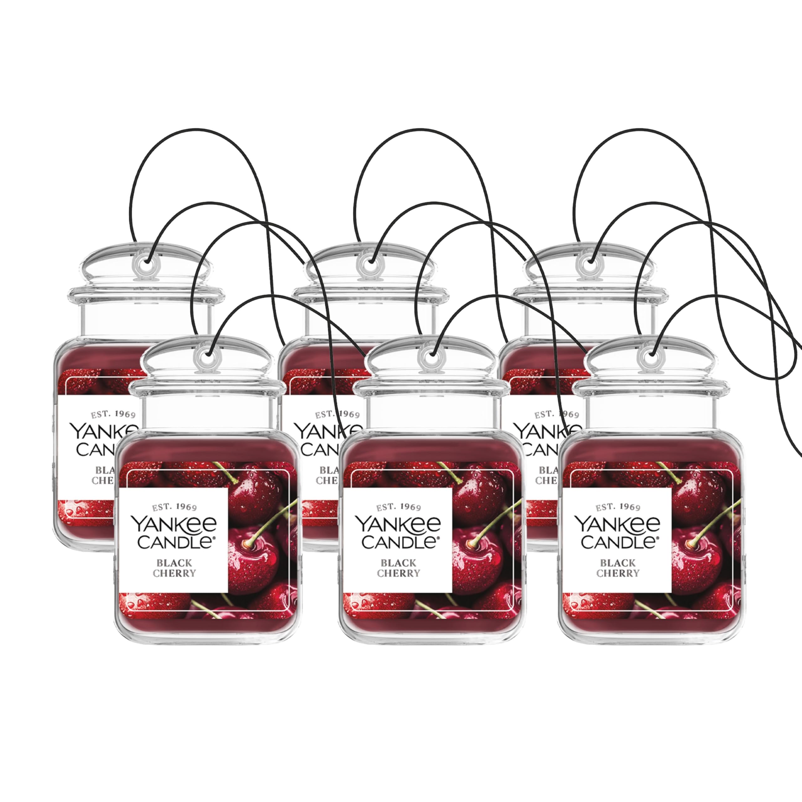 Yankee Candle Ambientadores para coche, tarro colgante para coche, neutraliza olores hasta 30 días, cereza negra, 27.2 g (paquete de 6)