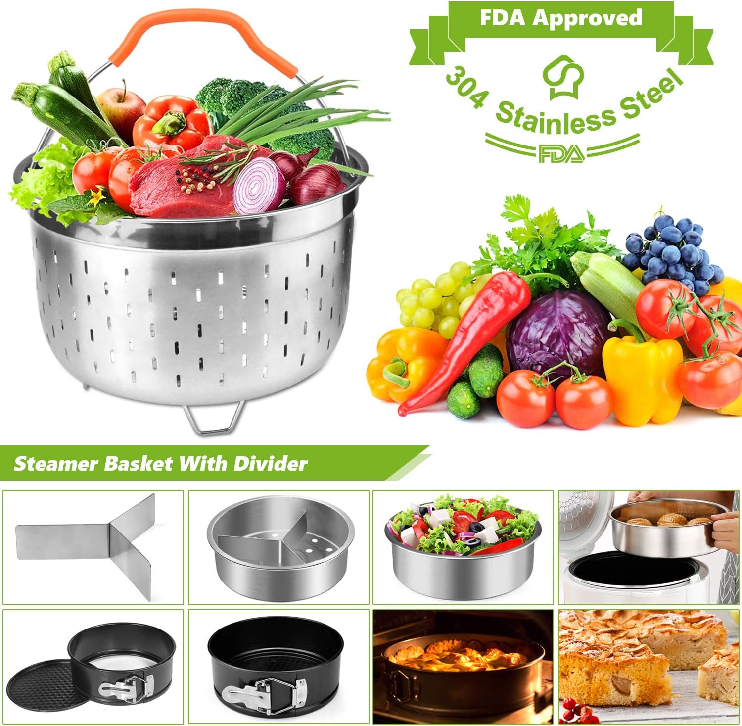 Accessories for Instant Pot 5,6,8 Qt,PECHAM Pressure Cooker Accessories Set Including 2 Steamer Baskets/Springform Pan/Stackable Egg Steamer Rack/Egg Bites Mold/Kitchen Tongs Etc,Best Gift Idea
