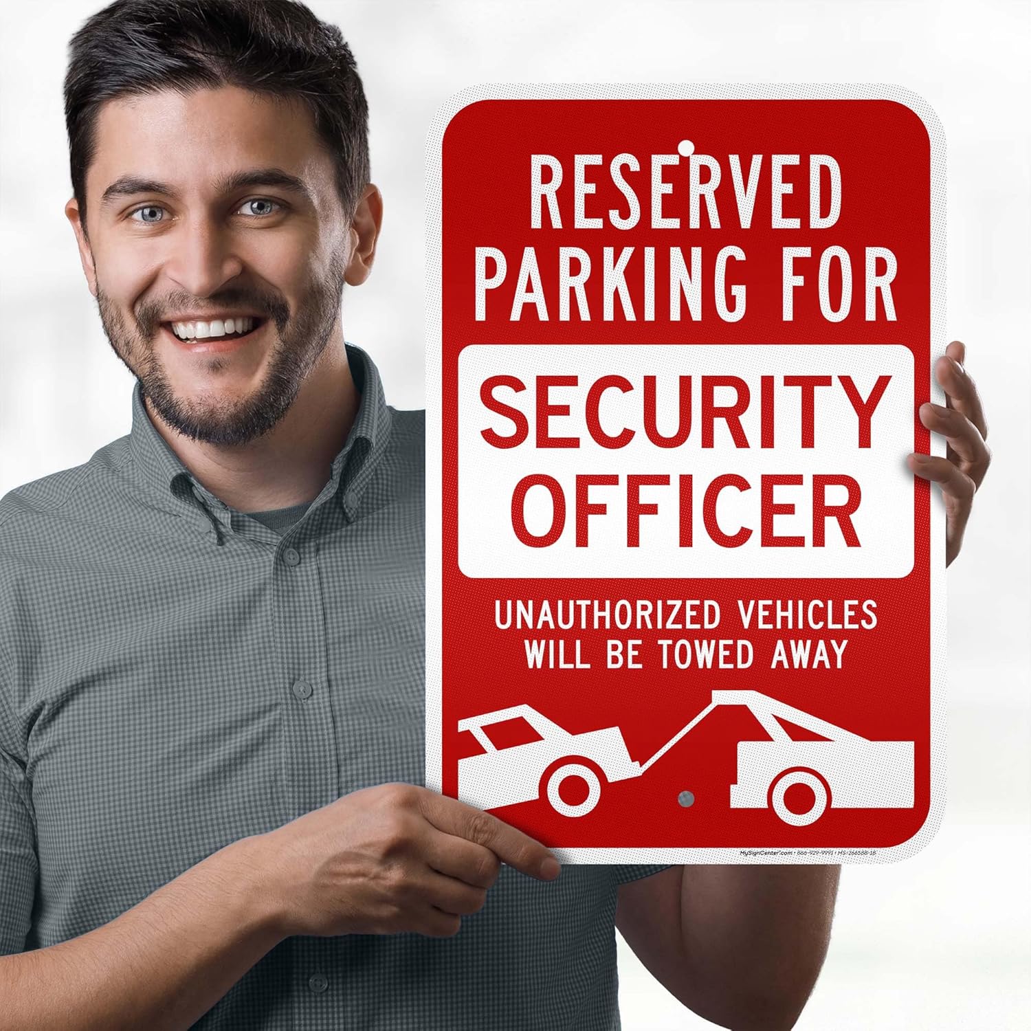 Reserved Parking For Security Officer Unauthorized Vehicles Towed Away Sign, 12x18 Inches, 3M EGP Reflective .063 Aluminum, Fade Resistant, Made in USA by My Sign Center