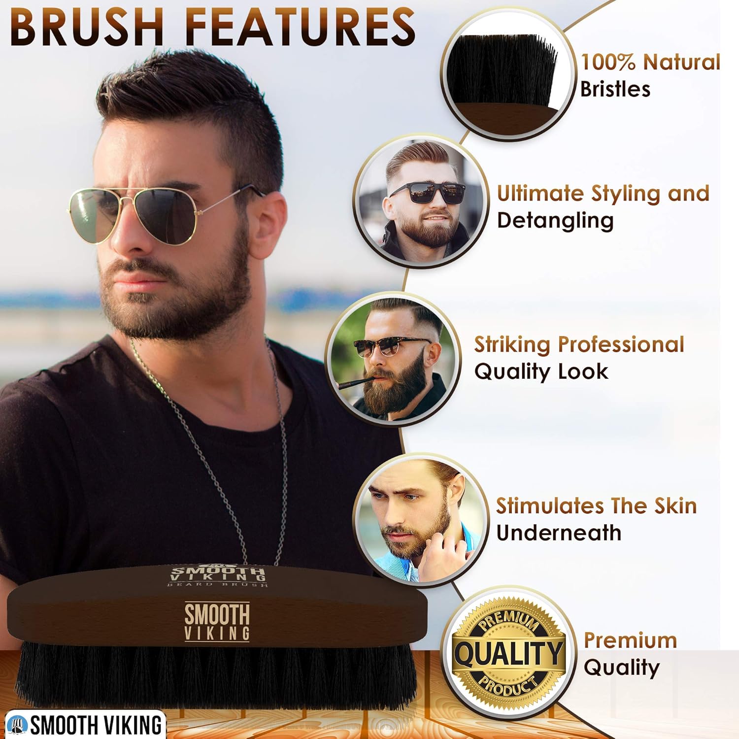 Smooth Viking Hydrating Fiber Cream for Styling and Boar Bristle Beard & Mustache Brush