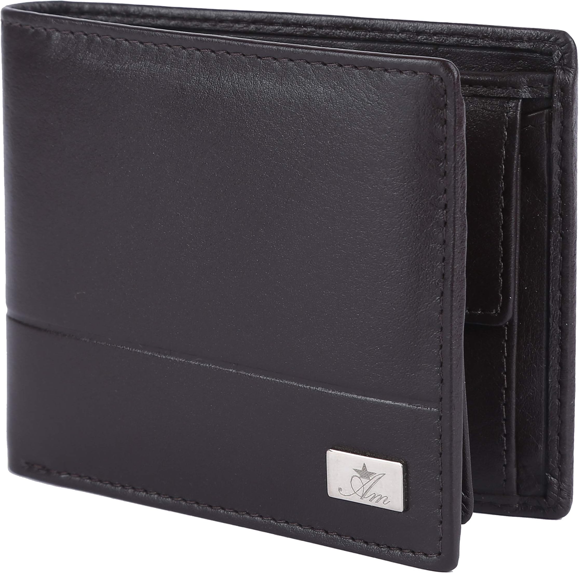 Am leather Dark Brown Leather Men's RFID Wallet (Brown)