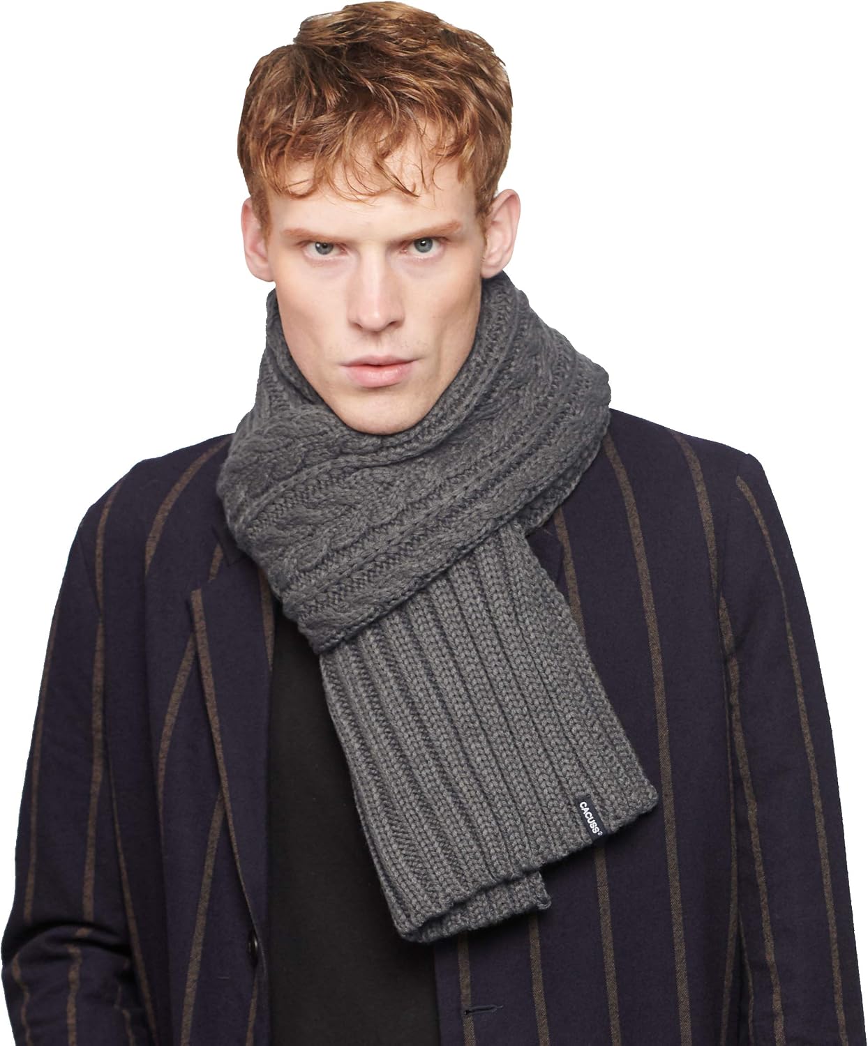 CACUSS Men's Long Thick Cable Cold Winter Warm Scarf Soft Knitted Neckwear