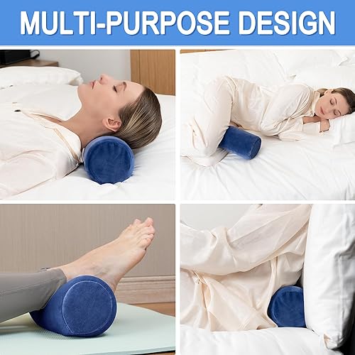 Miniatura 5 de urnexttour Almohada cervical para cuello redondo de espuma viscoelástica para aliviar el dolor, almohadas lumbares firmes, color azul marino, 13.3 x