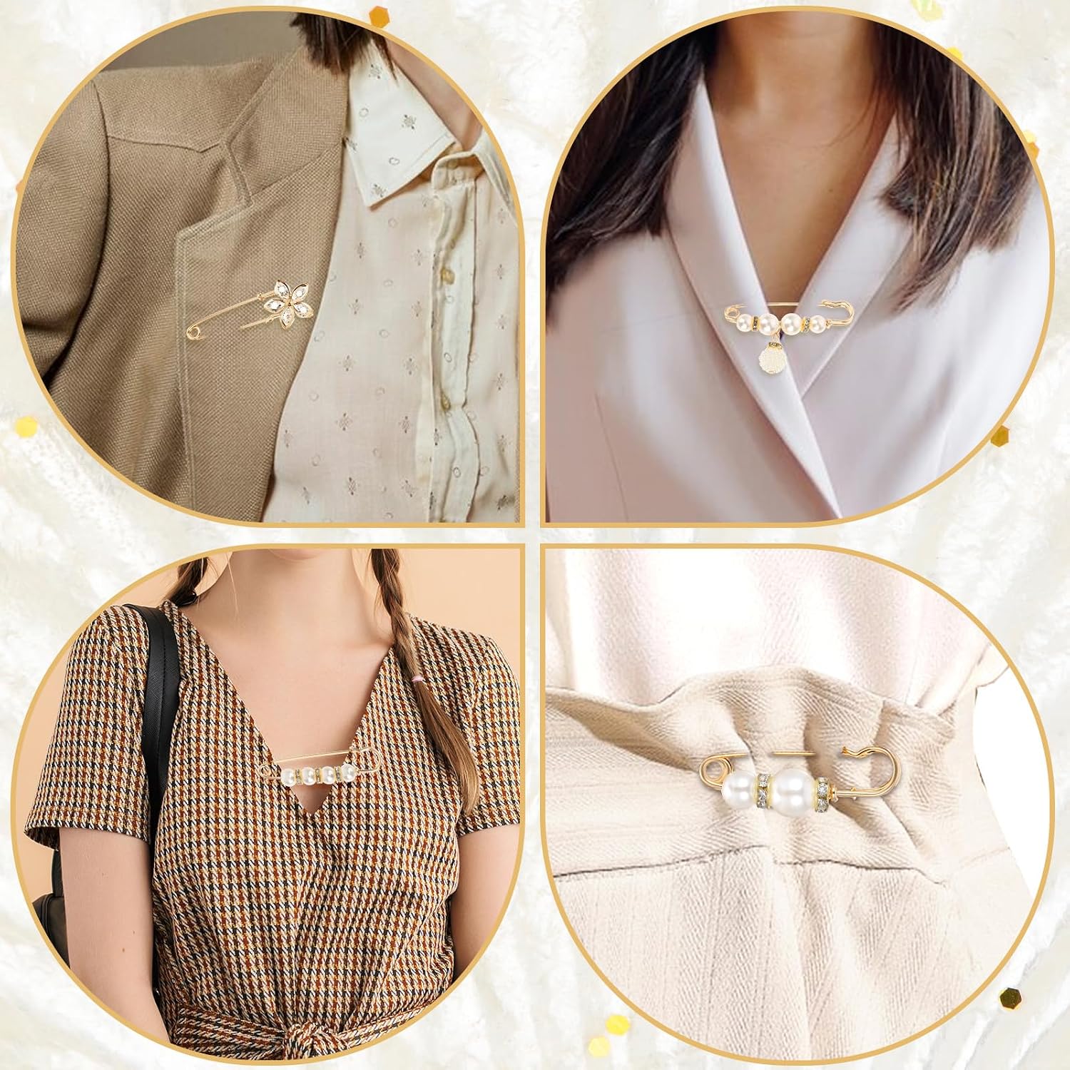 5 Pcs Safety Pins for Clothes, Brooch Pins Faux Pearl Brooches Decorative Dress Pin Hat Charms Pin Set for Women Clothing Dress Pants Skirt Waist Shawl Sweater Jewelry Decoration Accessories (Gold) image 3