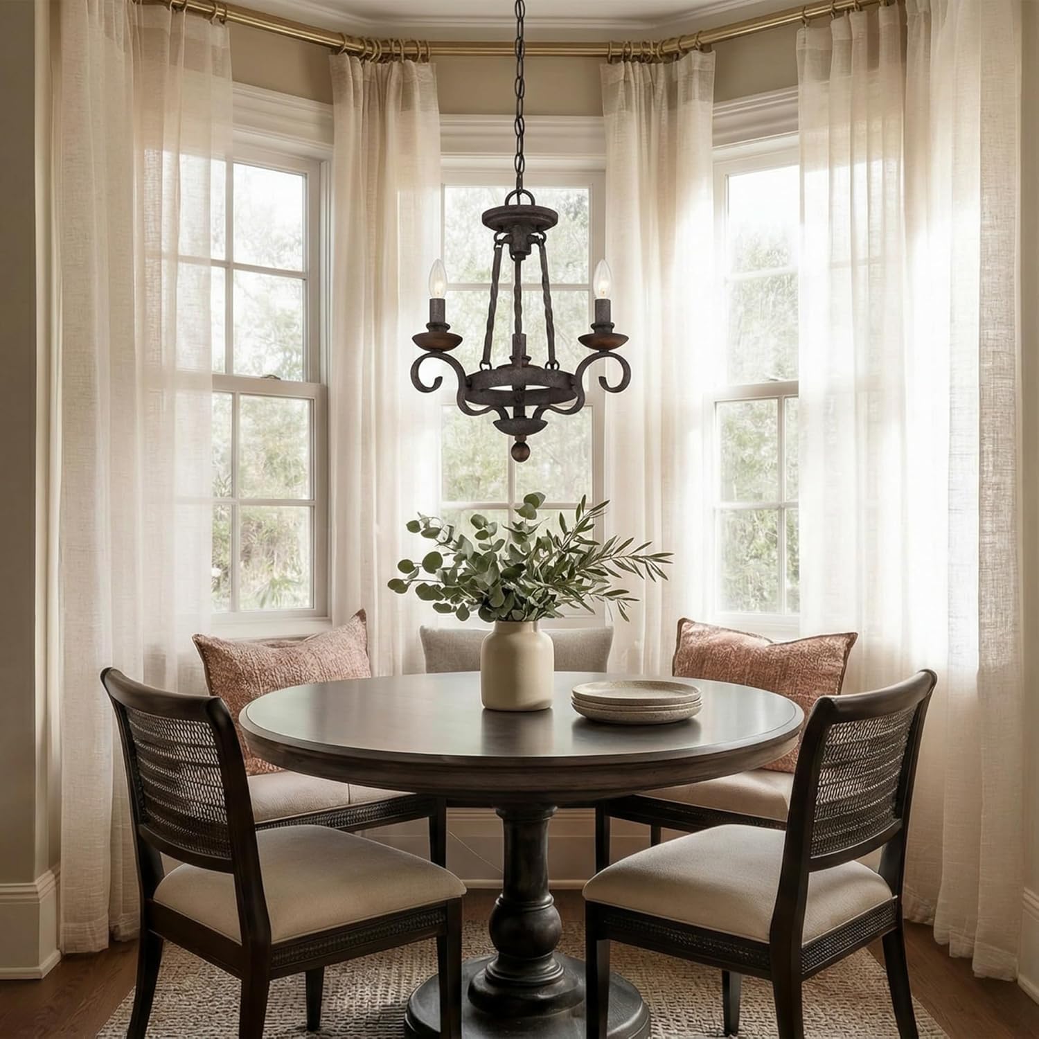 Quoizel Noble 3-Light Candelabra Chandelier, Rustic Black, Solid Wood Accents, European Style, Adjustable Height Up to 74"