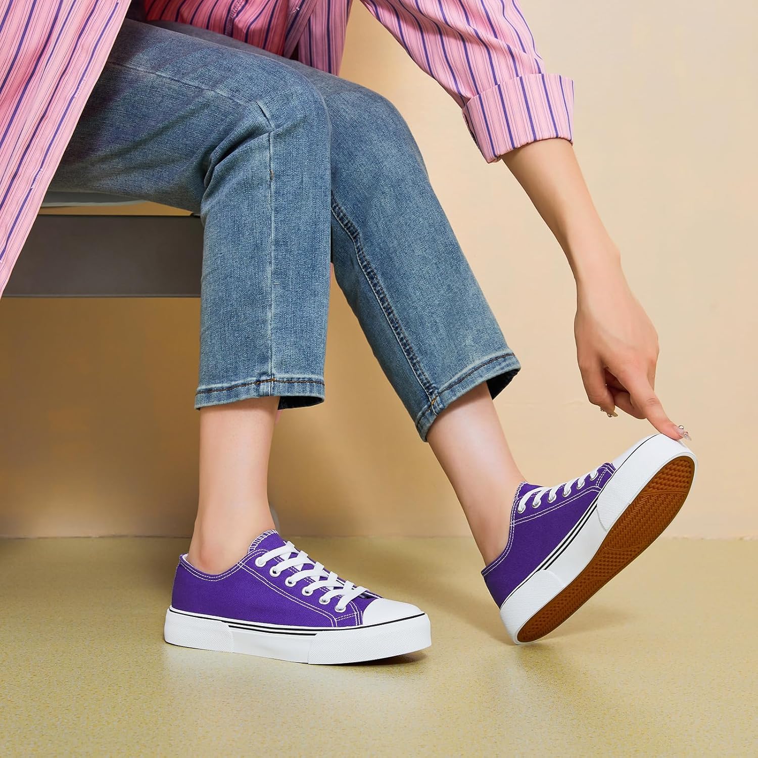 hash bubbie White Sneakers for Women Low Top Canvas Shoes Womens Canvas Sneakers Women's Fashion Sneakers Slip on Casual Tennis Shoes - Image 3