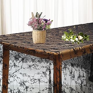 60 x 120 Inch Black Lace Tablecloth for Rustic Boho Weddings & Bridal Showers Elegant Vintage Embroidered Rectangle Overlay Table Decor for Reception Parties