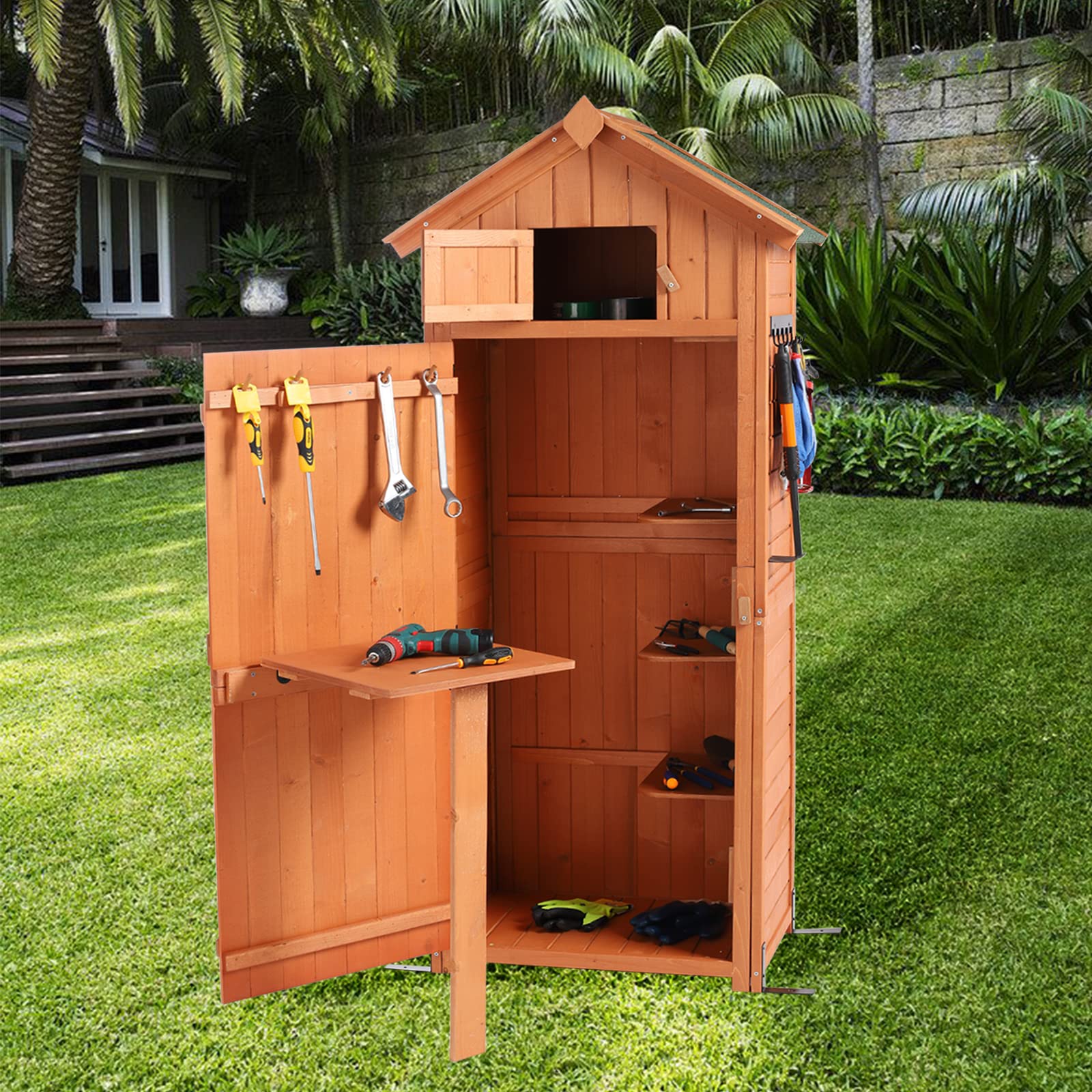 Buy LVUYOYO Garden Storage Shed Outdoor Wooden Storage with Lockable Doors Backyard