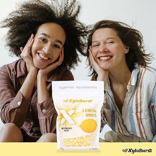 Miniatura 6 de XyloBurst Caramelos de menta y limón sin azúcar con xilitol, sin aspartamo, sin gluten, veganos y aptos para dieta cetogénica, bolsa de 275 mentas a