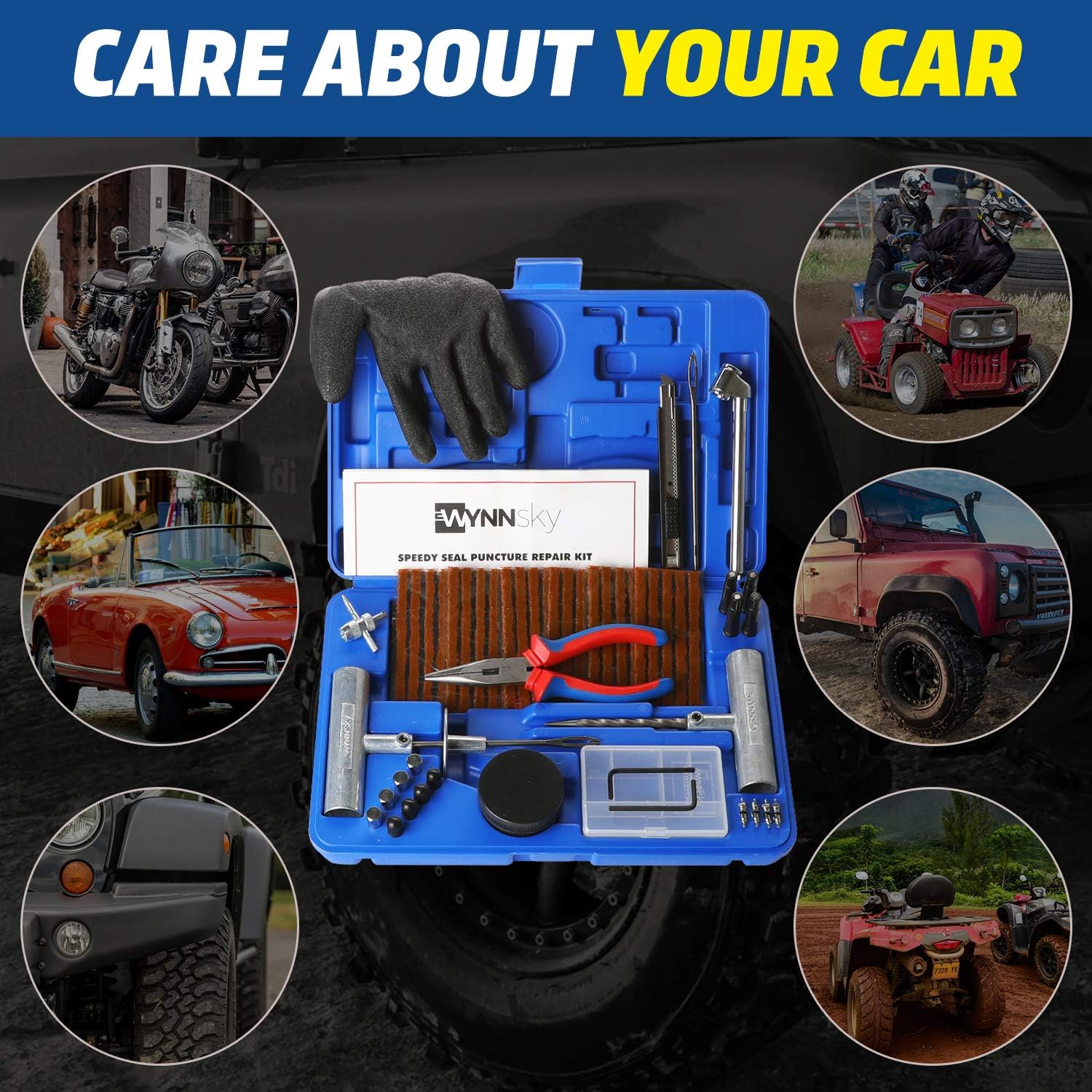 Universal Tire Repair Kit, Plug Flat and Punctured Tires 60 Pcs Heavy Duty Tubeless Tire Plug Tools for Motorcycle, ATV, Jeep, Truck and Tractor Flat