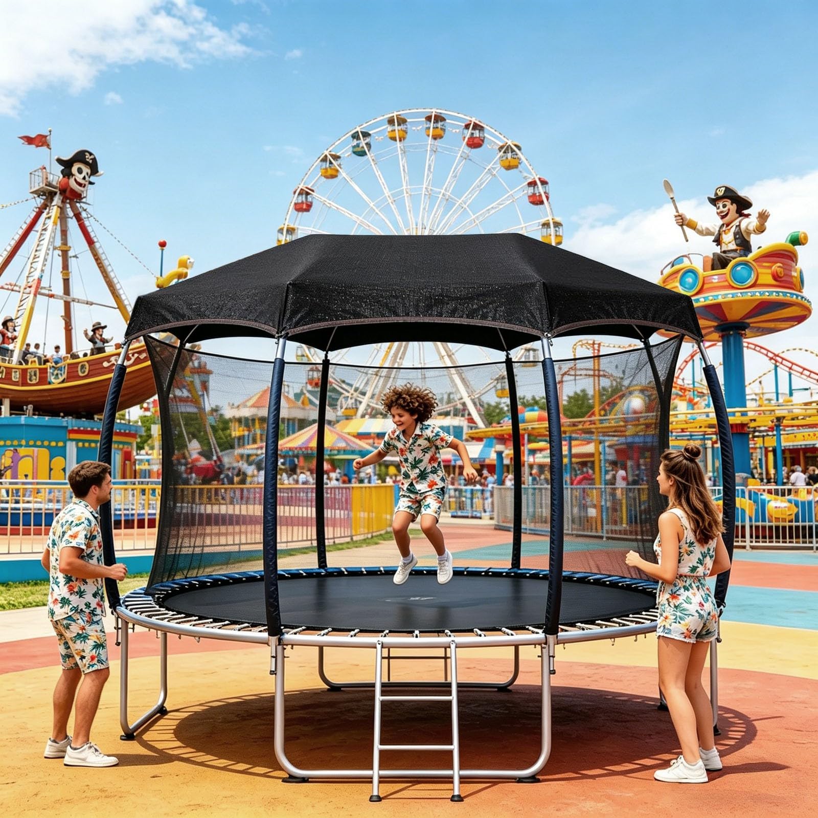Trampolin Sonnenschutz, UPF 50+ Trampolin Dach Für 6/8 Stangen, Wasserdicht Windfest Trampolin Überdachung, Outdoor Trampolin Zubehör Für Kinder