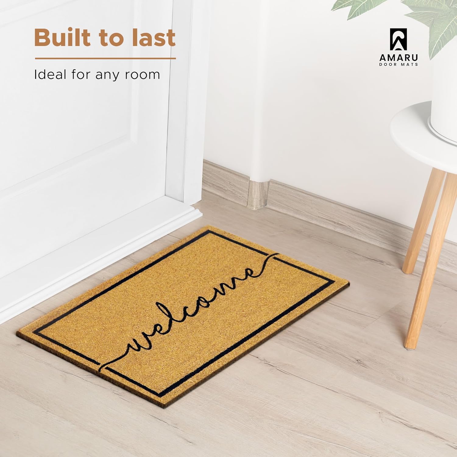 Welcome Classic (4) - 17"x29" - Coir Door Mat with Heavy Duty Backing - Welcome Mats for Entryway, Porch - Anti-Slip PVC & Coconut Fiber Surface - Natural Home Accessories, Minimalist Original Design