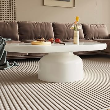 Guyii Modern White Coffee Table Oval Simple Centre Table with Elegant Design Cream White Multi Function Table Ideal for Living Room or Bedroom Easy to Assemble