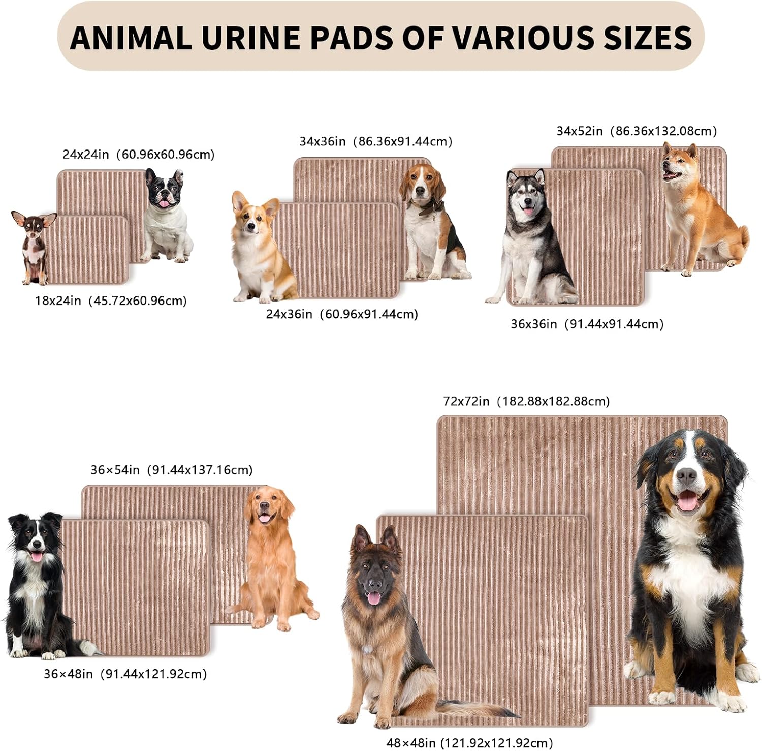 Dog Crate Mat, 1 Pack 72"×72" Flannel Washable Pet Mat for Dogs and Cats, Non-Slip Pet Pad for Kennel Training, Absorbs Urine and Waterproof Pad for Sofa Bed Crate Kennel Car Seat Floor（Khaki）